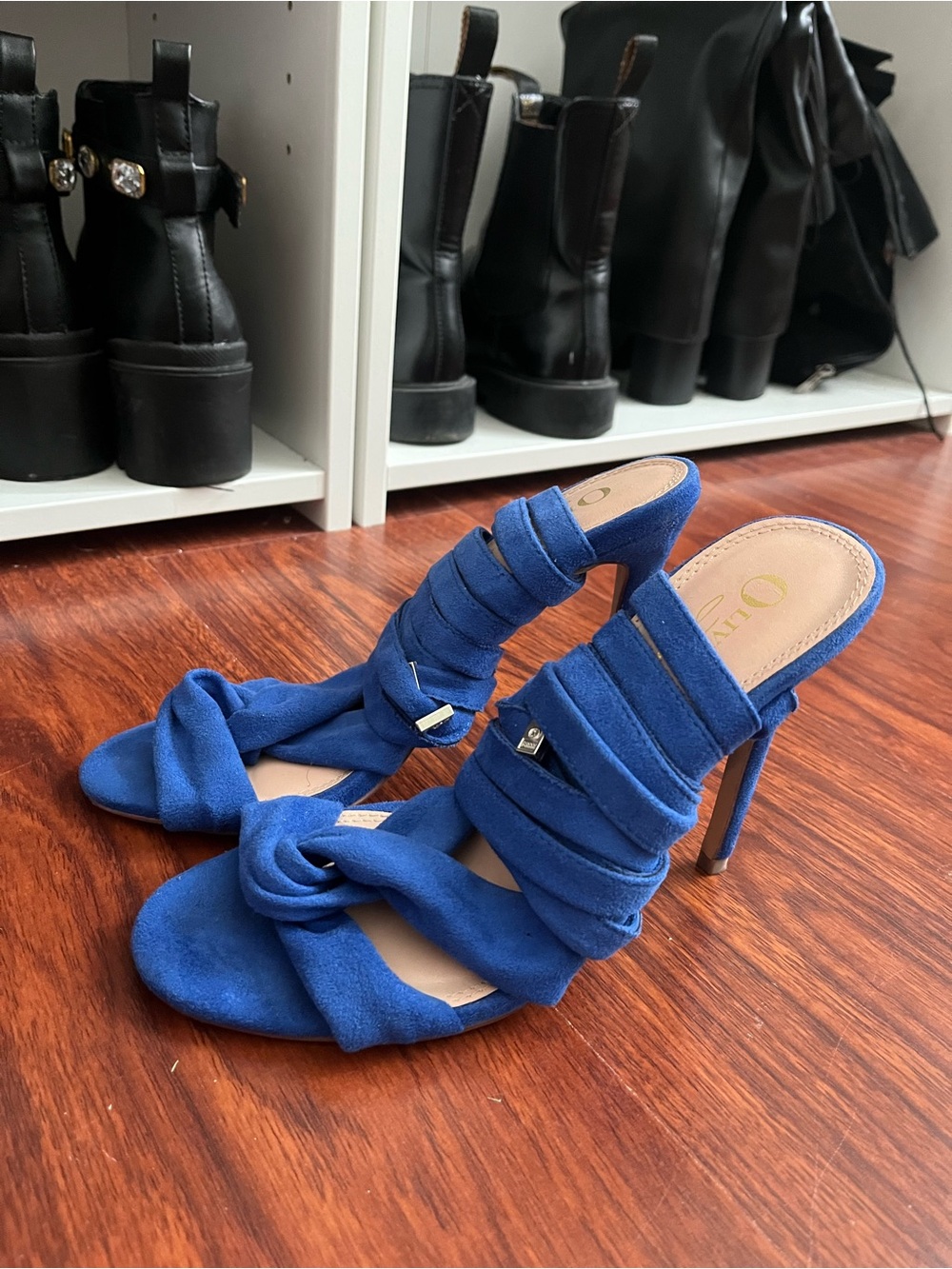 Blue Suede Strappy High-Heel Sandals